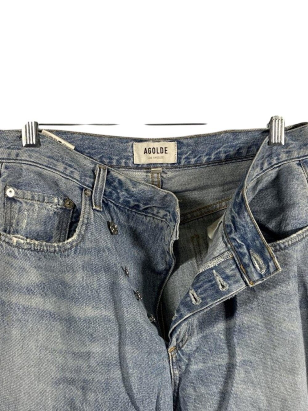 AGOLDE Criss Cross Upsized Jeans Light Wash Asymmetric Button Fly Size 27 - Picture 4 of 7